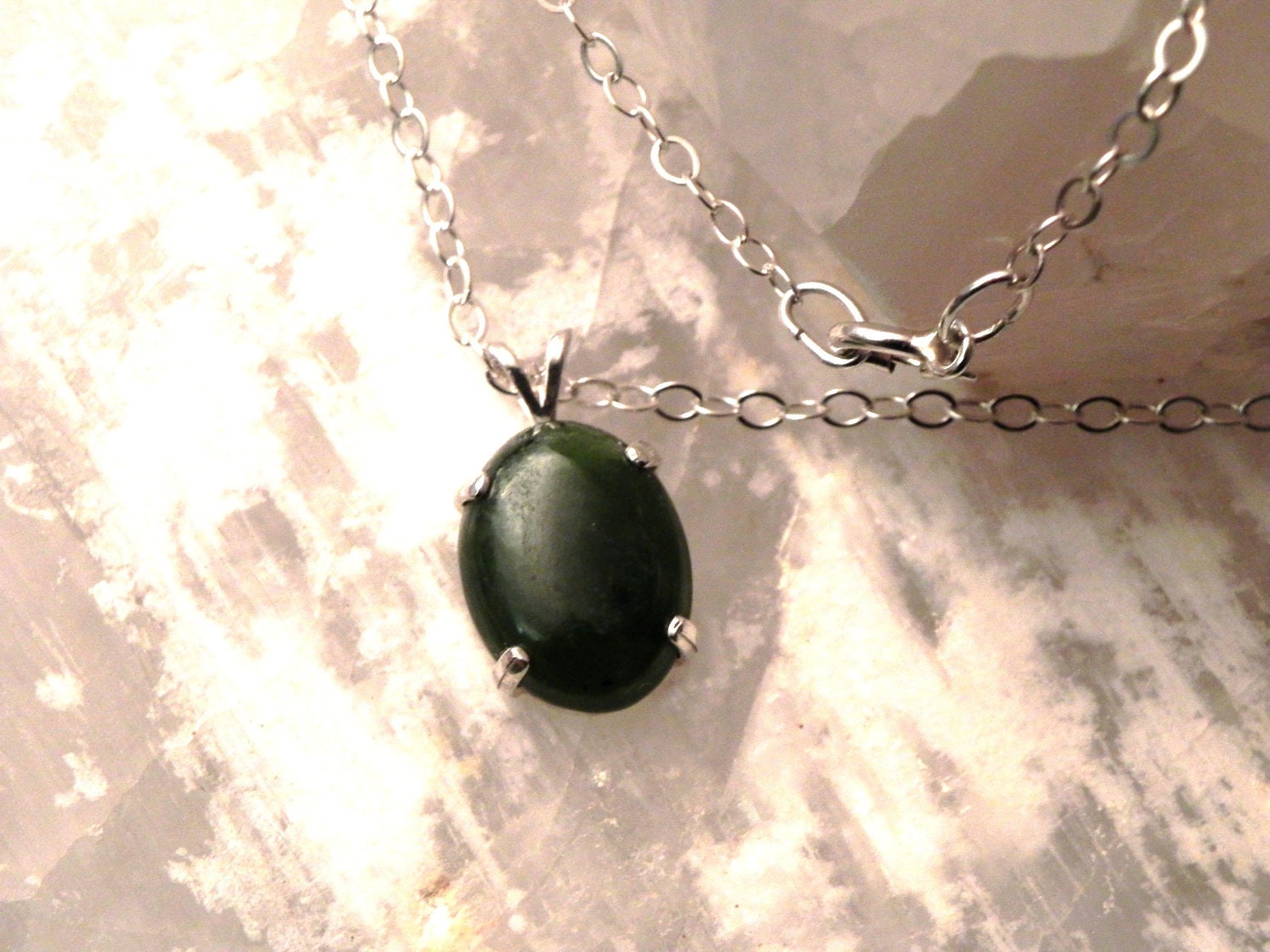 16x12mm Jade & Sterling Silver 18" Necklace