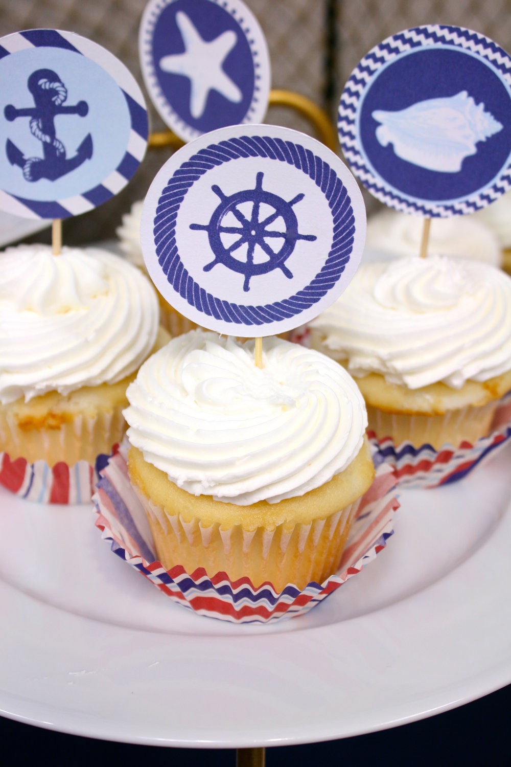 Classy Nautical Party Printable Cupcake Toppers in Navy