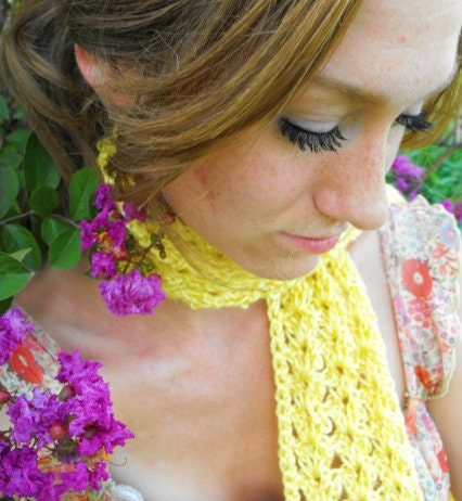 Crocheted Sunshine Yellow Scarf -  Cuddly Soft Sunglow Daffodil Buttercup Saffron Neckwarmer - Light Sunny Citrine Fashion Accessory Gift