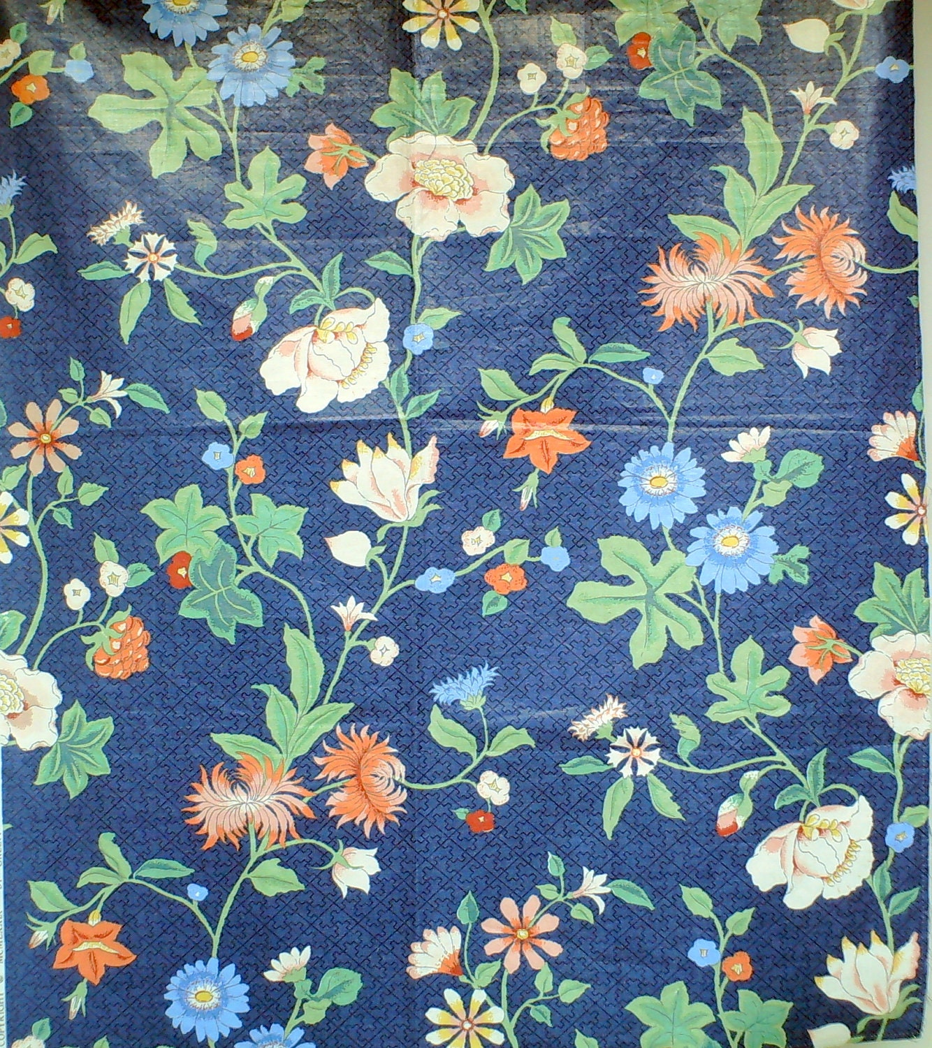 Glazed cotton chintz fabric Greeff dark blue by Hard2findFABRICS