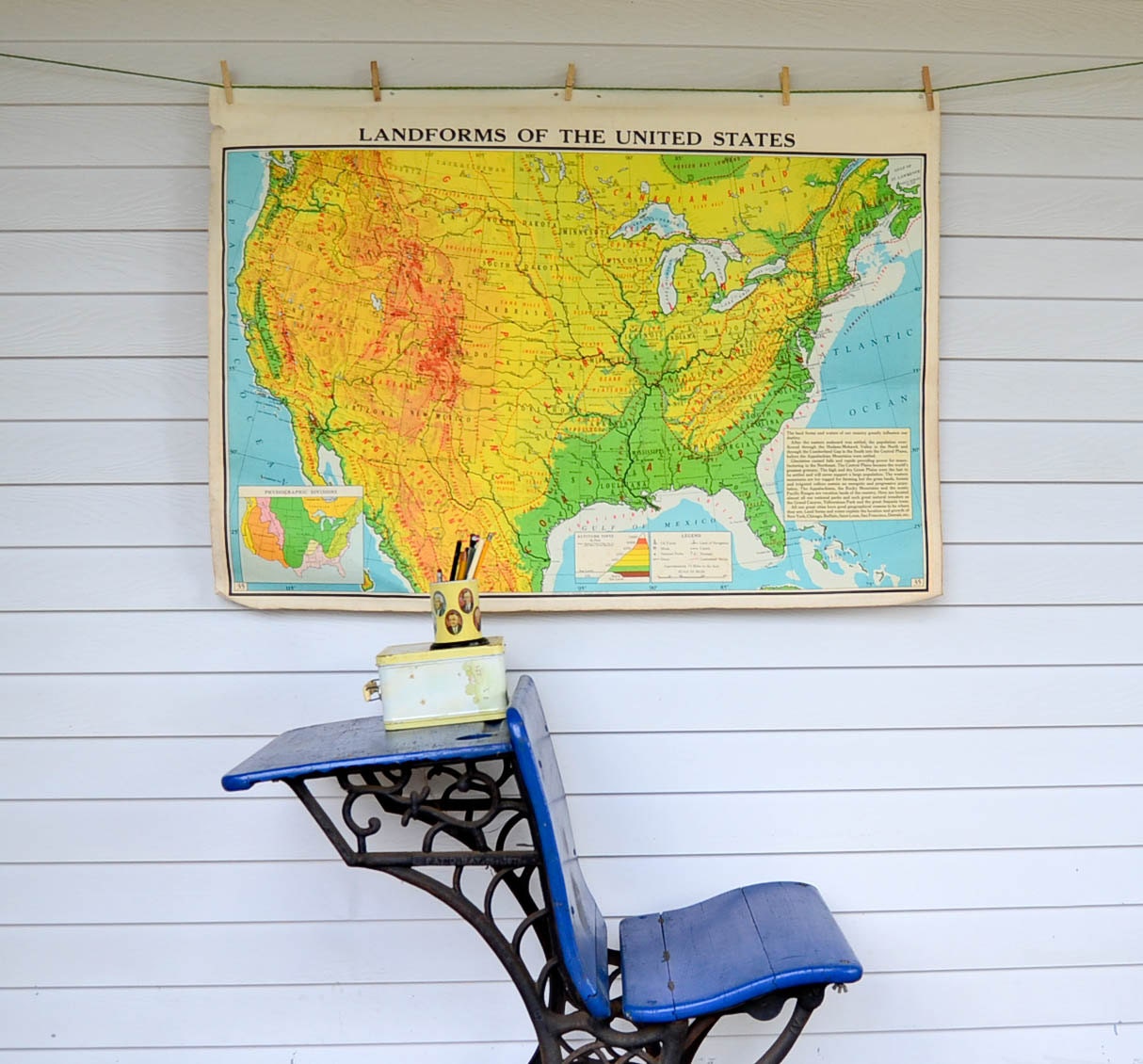 Vintage School Map - United States & Europe 2 Sided Canvas