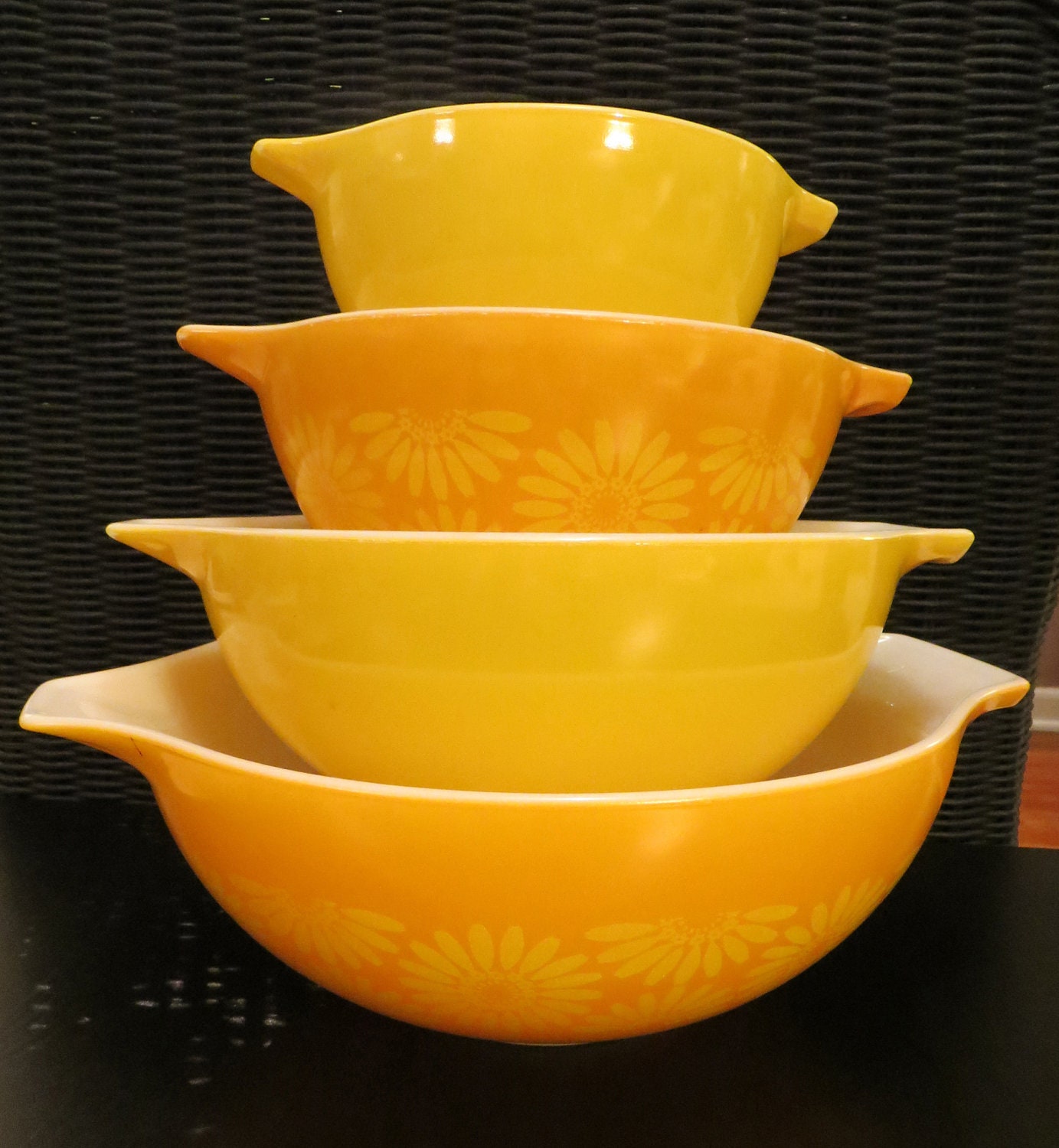 Pyrex Orange Daisy Cinderella Nesting Bowls 1960's