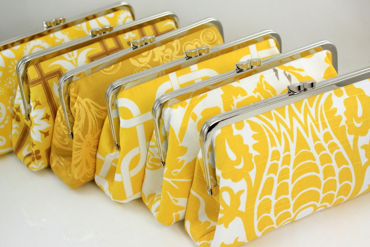 Set of 6 - 8 inch XL Bridesmaids Clutches -- Yellow