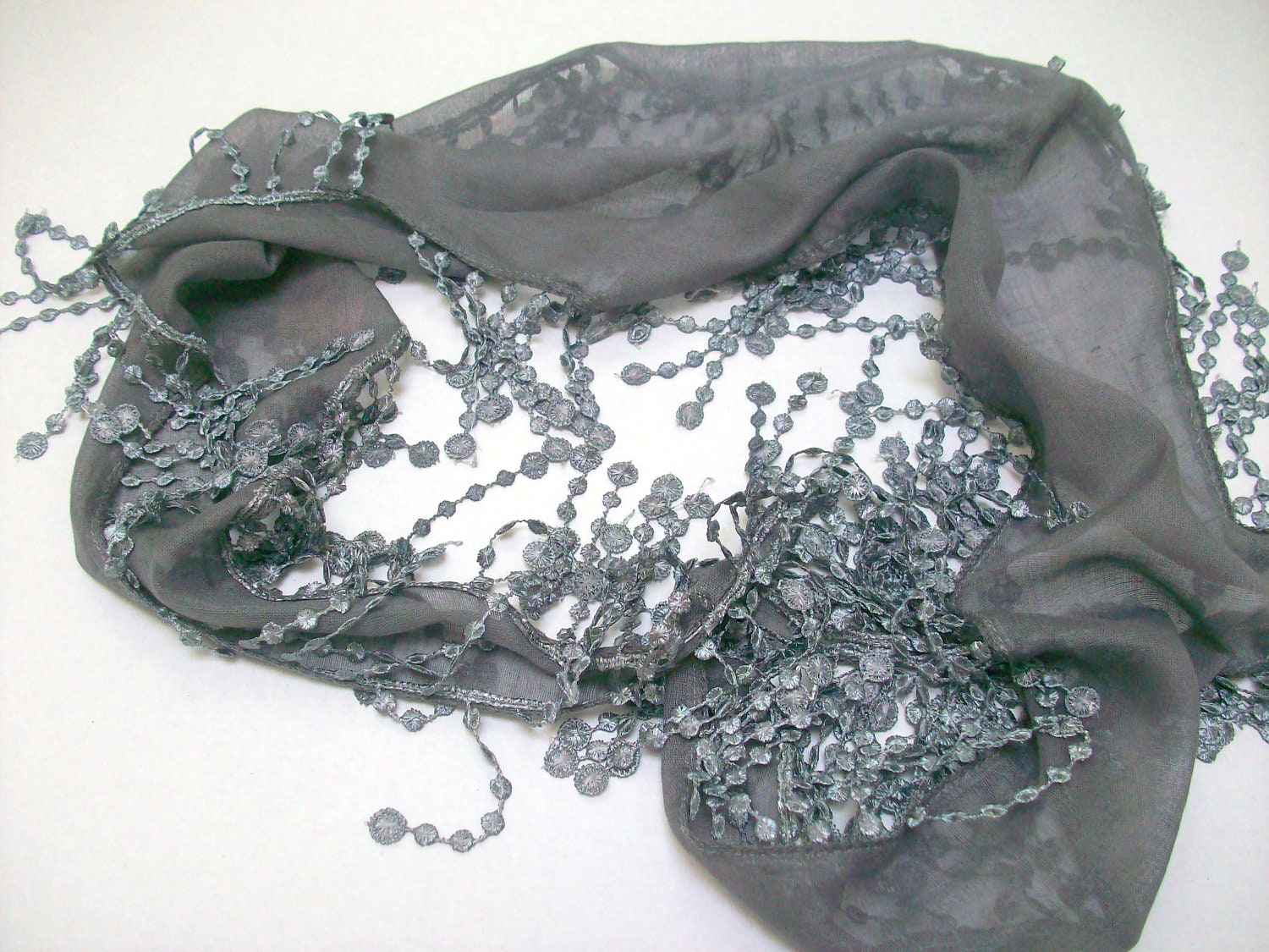Cotton Scarf - Cowl Scarf -Shawl with Lace Edge -