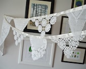 Eco Wedding Garland Decoration , Spring Wedding 2013, Ecofriendly White Banner , Handmade With Handcrocheted Vintage Doilies and Laces