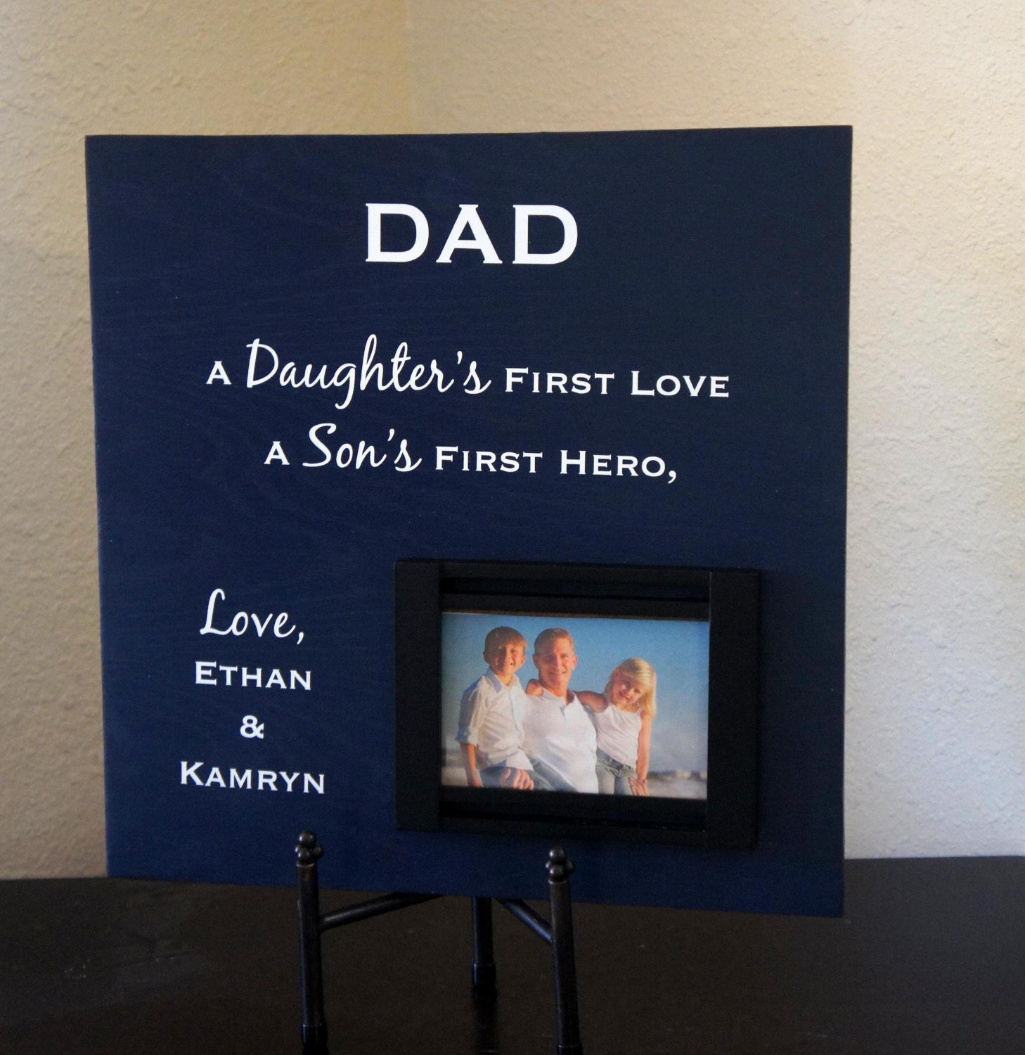 Personalized Picture Frame for Dad - A Daughter's First Love, A Son's First Hero Oak Wood Picture Frame 16x16 - Frameyourstory