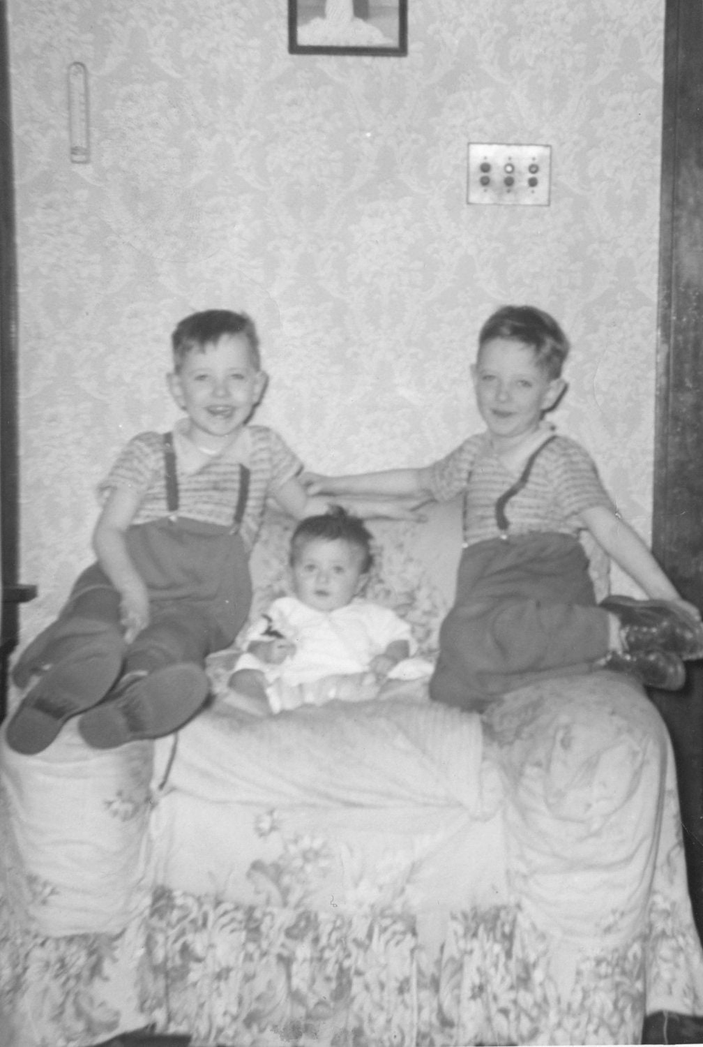 Cute Twin Boys Pose for this vintage photo with their little brother. Cute Twin Boys Pose for this vintage photo with their little brother.