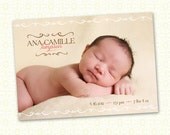 Birth Announcement - 5 x 7 Elegant Lace - Digital