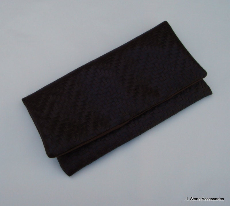 Women's Clutch,Women's Faux Brown Leather with Basket Weave Design Clutch