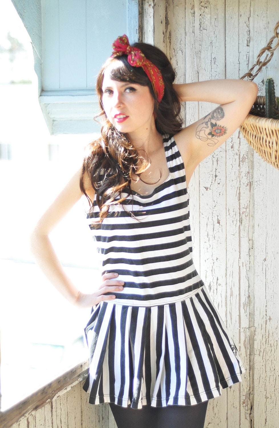 Black and White Stripped Tennis Dress