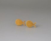 Cute Fishes Little Earrings Modern Design Sterling Silver Scratched Organic Everymoment Gift
