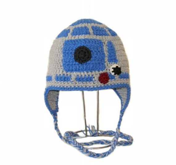 and Ears pattern PDF  Crochet Hat.Beanie (All R2D2 beanie r2d2 Earflap.With/Without Pattern  hat