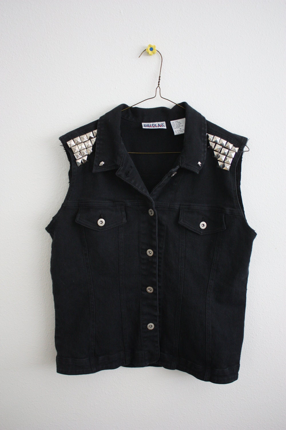 Black Jean Studded Vest with Skulls