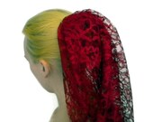 Red Lace Veil, Shoulder Length Wedding Veil, Chantilly Lace