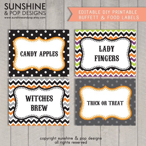 INSTANT DOWNLOAD - EDITABLE Halloween Buffet Card, Food Tag, Food Label, Tent Card- Custom Pdf Il_570xn