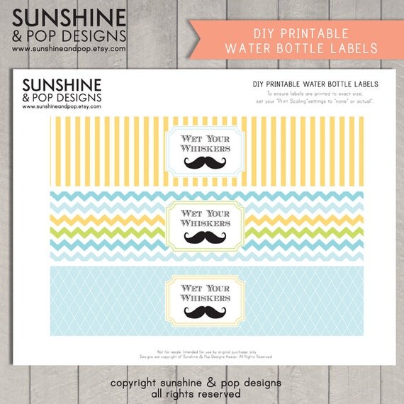 INSTANT DOWNLOAD - Printable Little Man Mustache Water Bottle Labels - Moustache Ready to print - birthday baby shower Il_570xn