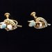 Vintage Pink & Blue Enamel Rose and Gold Tone, Clear Rhinestone Screw Back Earrings (MM1626)