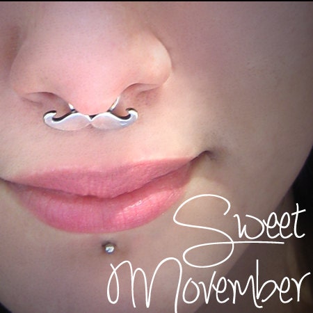 Moustache - Mustache Nose - Septum Ring - Silver and Surgical Steel - Donation