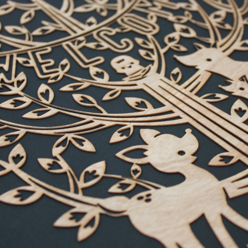 Welcome - Personalized children Decor Names, Baby Nursery - papercut poster