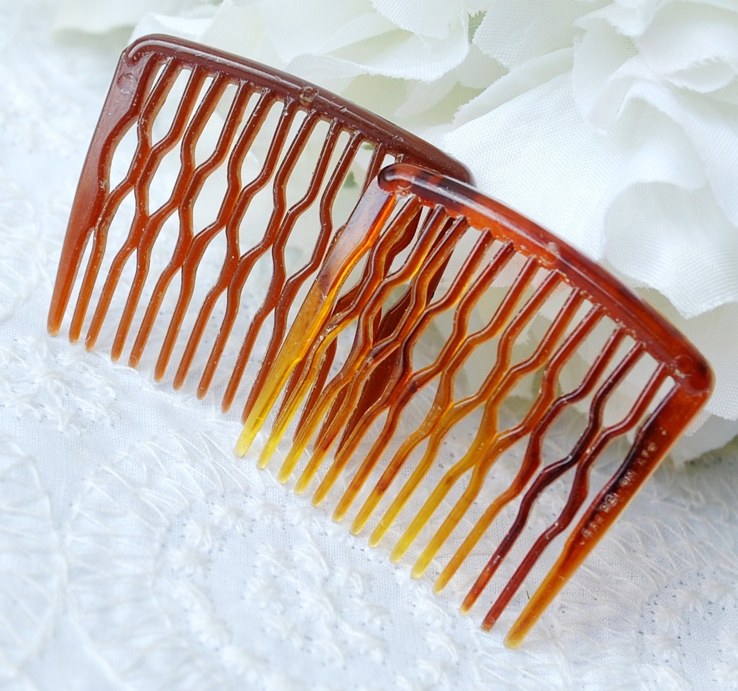 Vintage Hair Comb Set, Tortoise Shell Lucite, Brown Tortoiseshell, 1950s 1960s Mid Century Mad Men, Summer Fall Accessory Jewelry