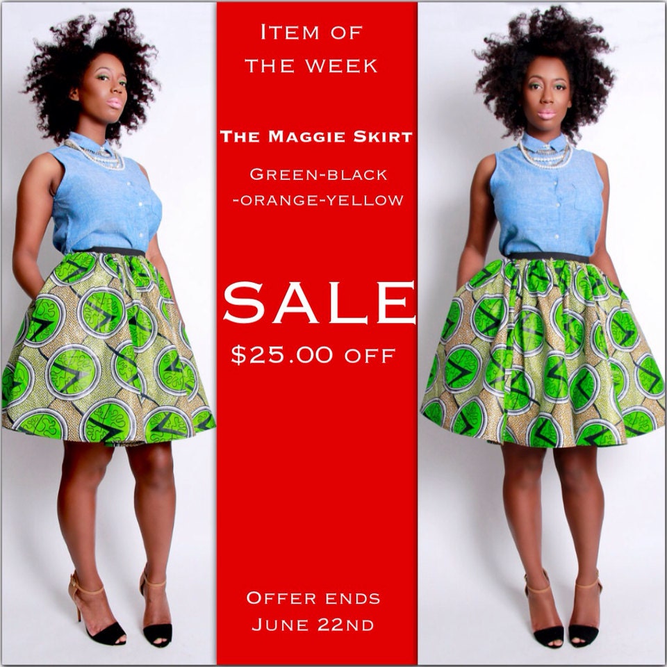 NEW The Maggie -African Print 100% Holland Wax Cotton/Metallic Mini Skirt