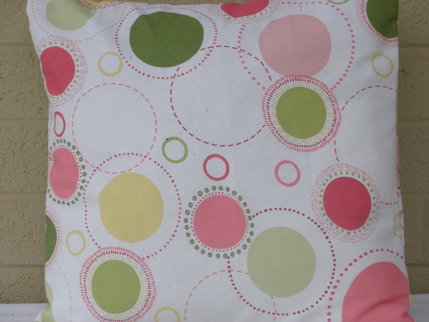 Crazy Fun Circles 20" Square Decorative Throw Pillow Cover Pink, Yellow, Green
