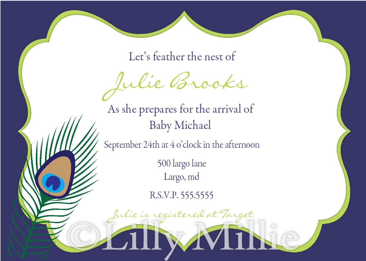 Baby Peacock Chic Modern Baby Shower Invitation - Printable 206