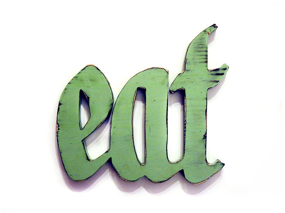 EAT Wooden Sign (Pictured in Moss) Pine Wood Sign Wall Decor Rustic Americana Cottage Country Chic