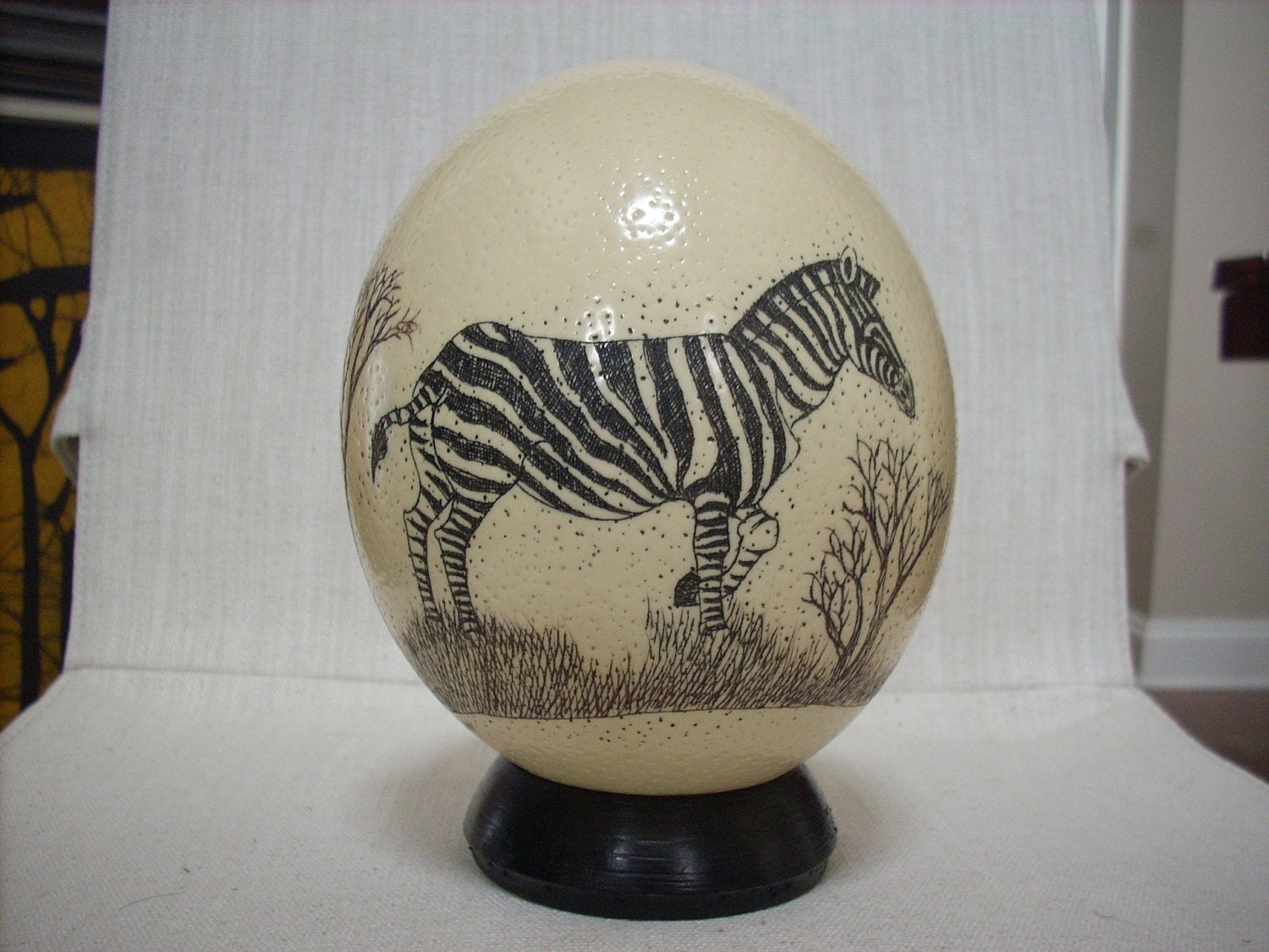 Decorated Ostrich egg with a stand Made in by TheAfricanElephant