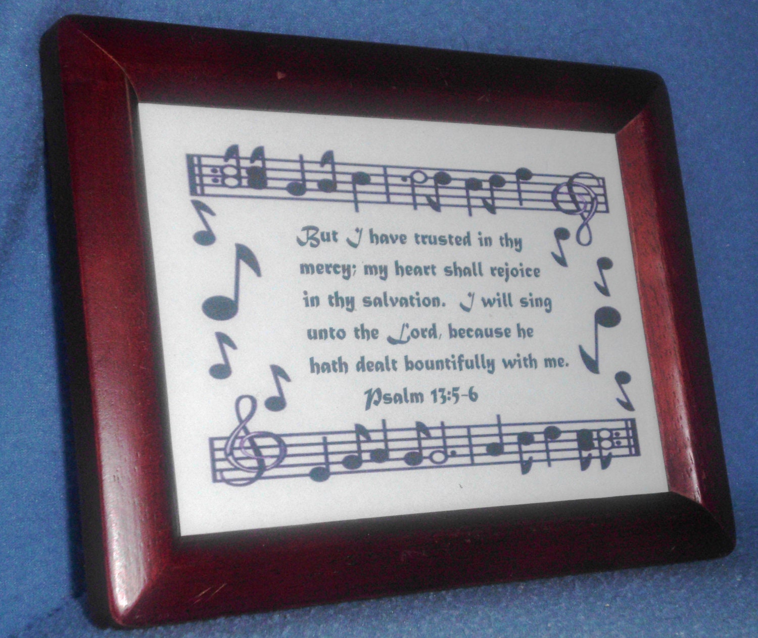 Purple Music-Psalm 13:5-6-original Christian print in wood frame-wall hanging or table setting-wall decor for home decor