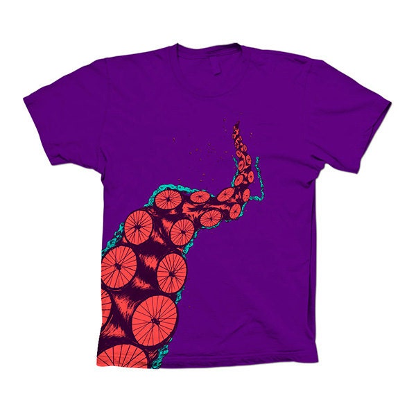 Octopus, Tentacles, Bicycle shirt, Octopus tshirt, Chains, Octobike, Purple Tee, Available S M L XL 2XL