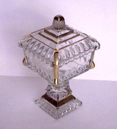 Candy Dish on a Pedestal with Lid Square by antiquesonmaplelane