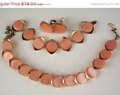 ON SALE Vintage Pink Lucite KARU Arke Demi Necklace Bracelet Earrings