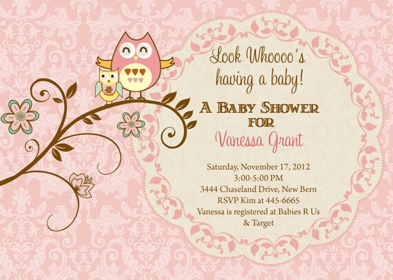 Mama and Baby Owl on Floral Branch Baby Shower Invitations Il_570xn