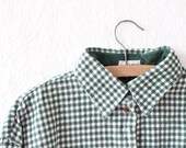 green and white classic vintage striped checked plaid linen aztec grunge college button-up shirt size m s medium small
