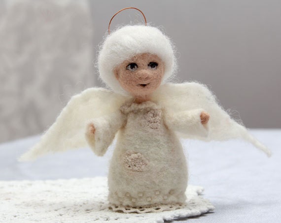 White angel, felted toy angel, miniature doll, Christmas gift angel, christmas home decor - FeltPetsShop