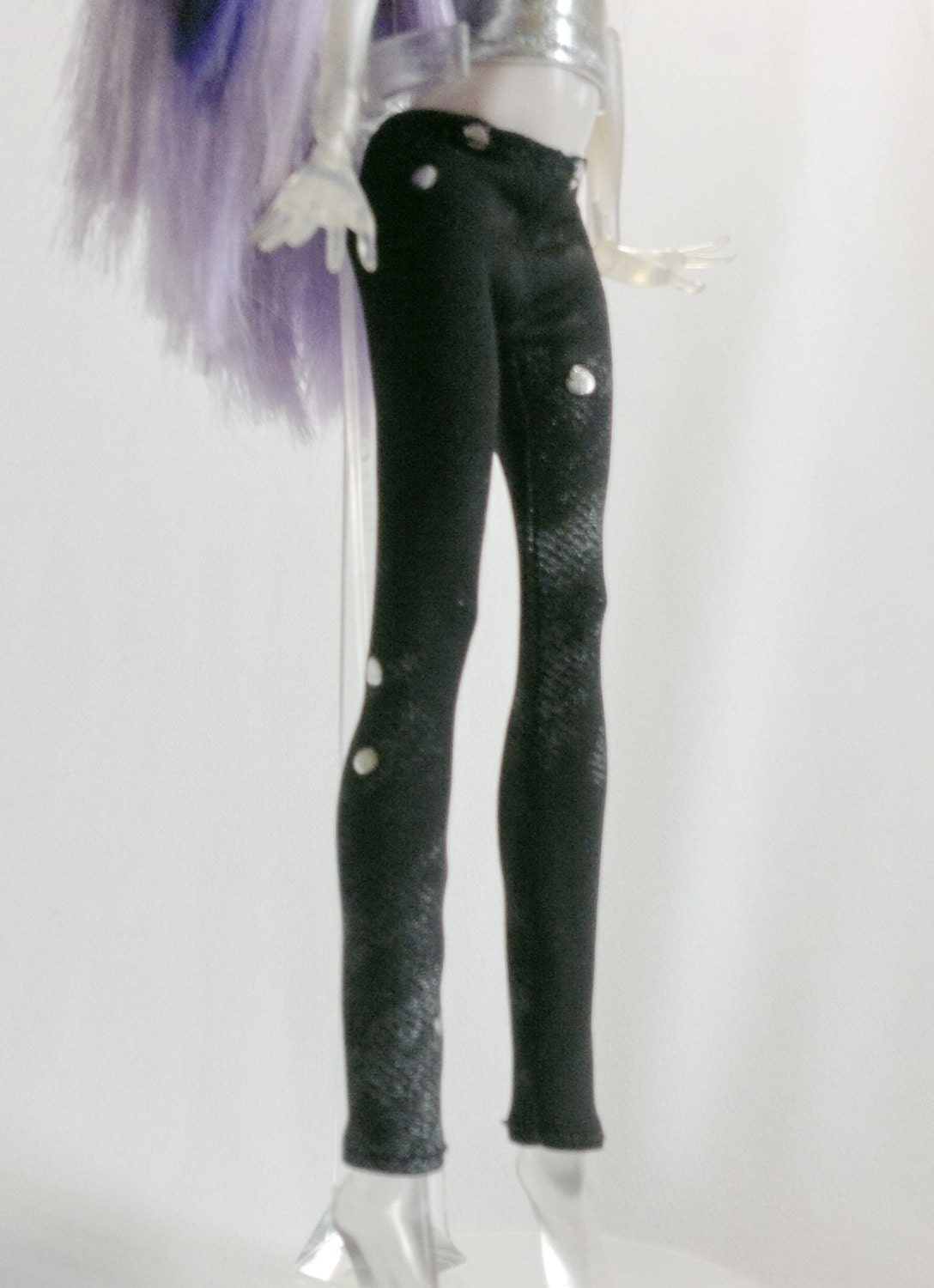 Dolls trousers pants  for Monster high doll    Black and silver dot   MH081