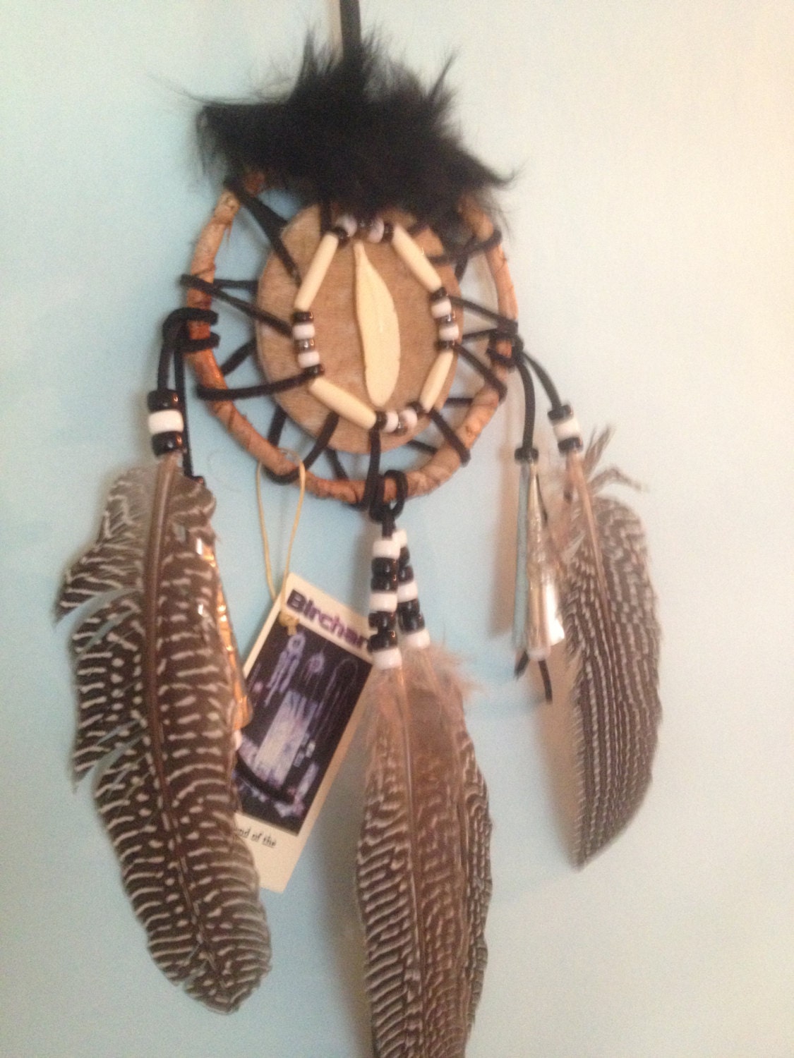 MANDELA Native American Mohawk Birch Bark with Bone Feather.