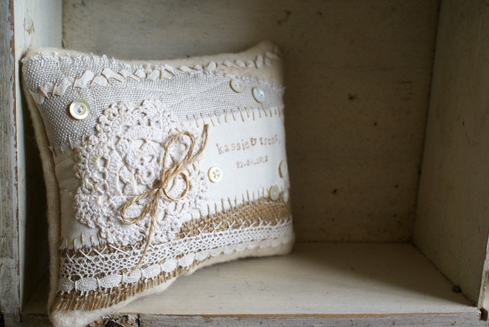 Custom Personalized Vintage Lace Wedding Ring Bearer Pillow -- Handmade in Ireland