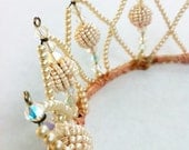 Pearl and Crystal Crown - Princess Crown -  Shell Pink - 1950s Wedding Headpiece - Bridal Headpiece