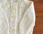 Vintage Baby Sweater . 60s Cardigan . Pastel Fleck . Pointelle . 6 to 9 Months