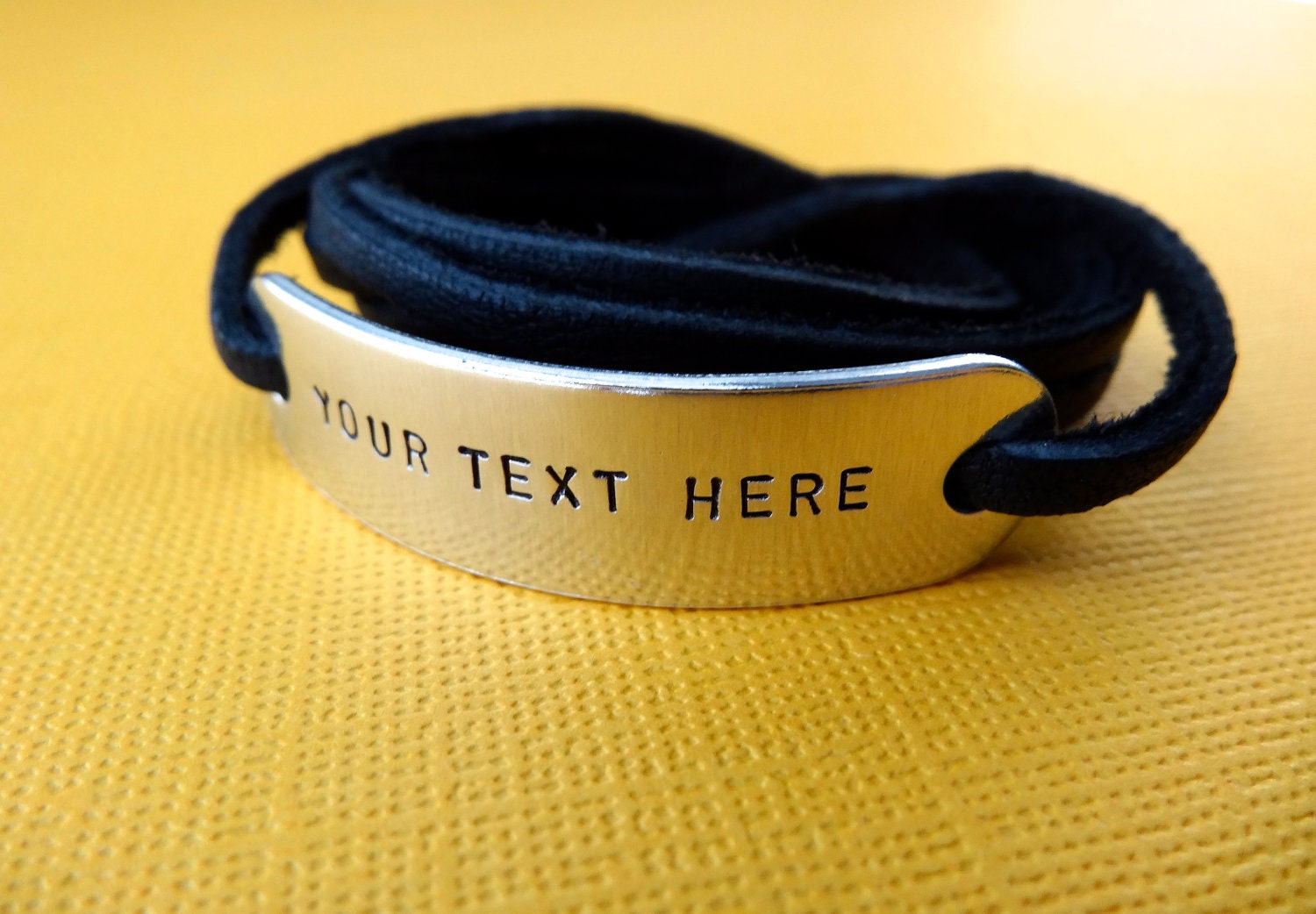 Custom Bracelet - Personalized Bracelet - Hand stamped Aluminum leather Wrap Bracelet