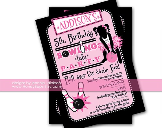 Bowling Tutu Birthday Party Invitation - uPrint Digital File Il_570xn