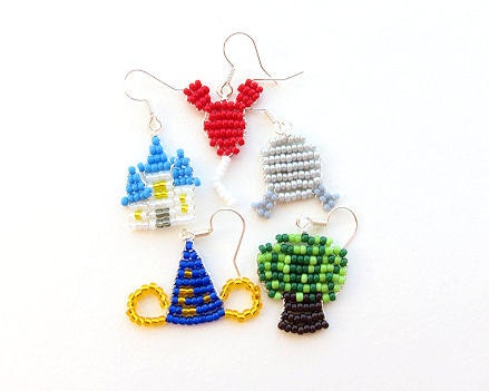 Walt Disney World Four Parks Icons Mix and Match Pair of Beaded Earrings Magic Kingdom Epcot Disney's Hollywood Studios Animal Kingdom