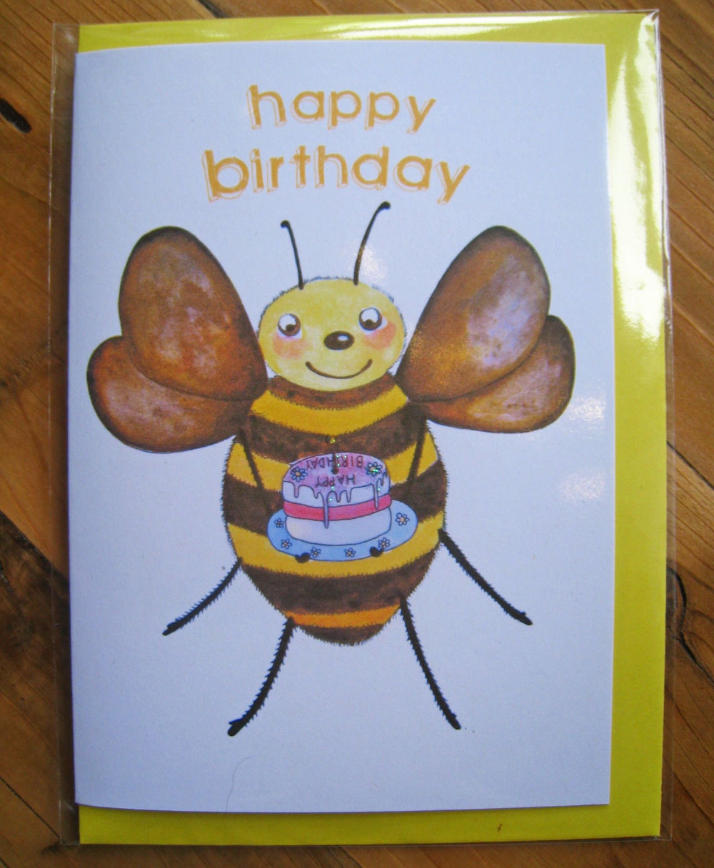 Happy Birthday Bee Card - Made with Recycled Paper - Illustration by Giulia Mauri