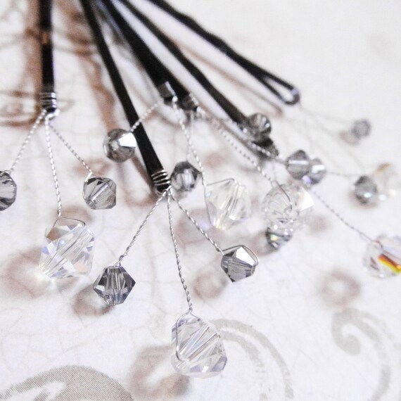 Silver Diamond Hair Pins Swarovski Crystal by embellishingyou