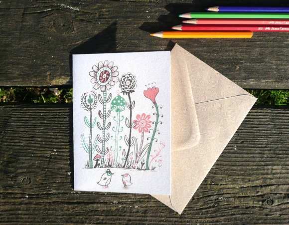 Love birds- hand printed I Love you, birthday, Anniversary Card