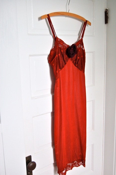 Hand Dyed Lingerie: Sexy Red Lace Slip (S)