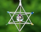 7 Chakras Merkaba Suncatcher / Pendulum - SWAROVSKI - Silver Tones