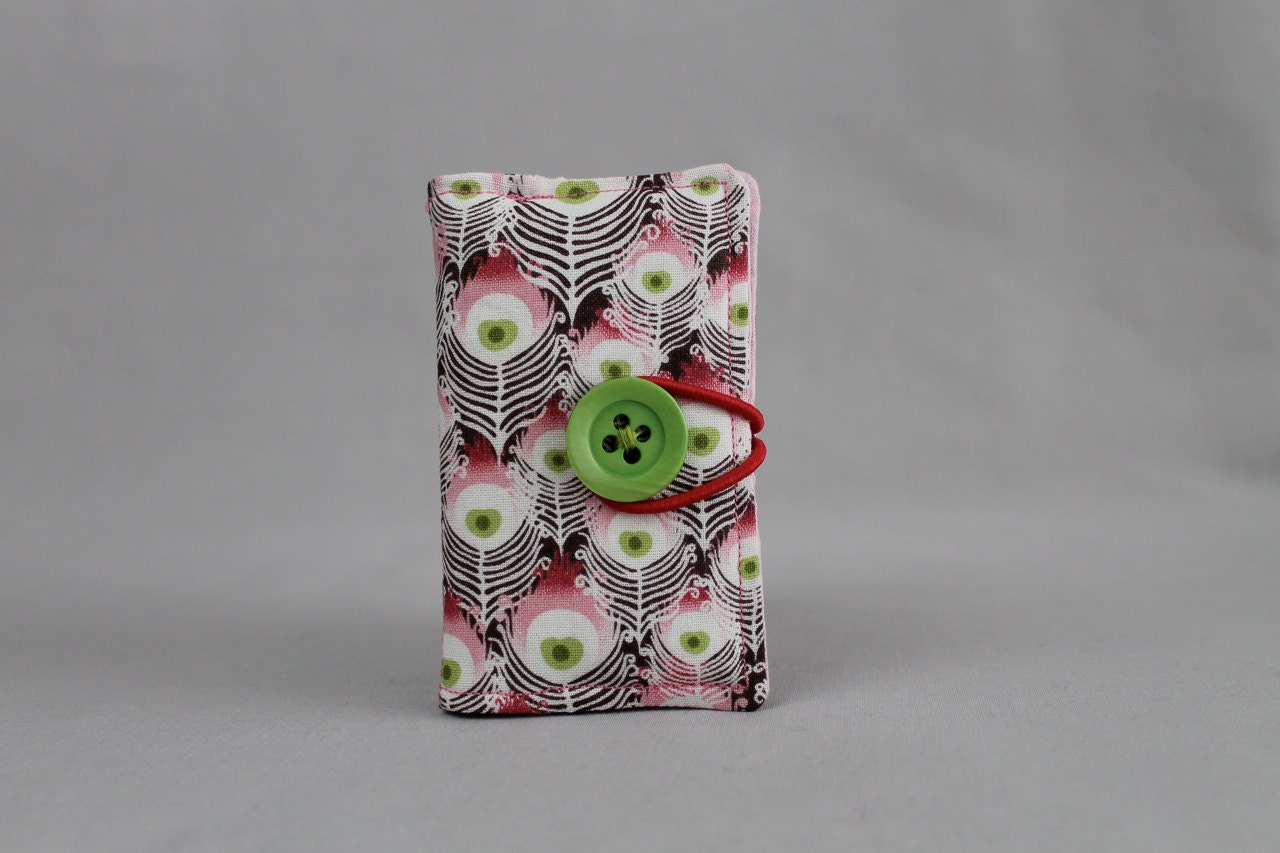 Pink and Green Peacock Feathers Business Card Wallet